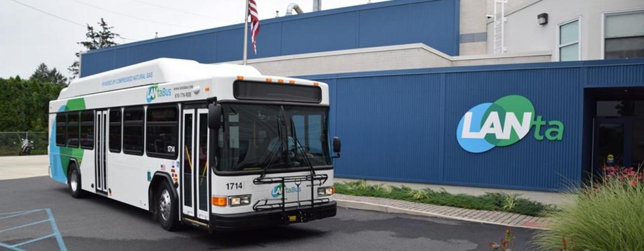 LANTA bus in from of a building